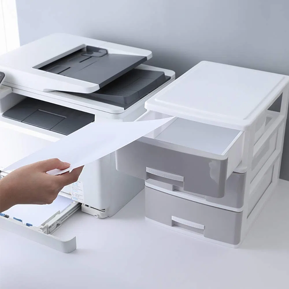 Bandeja organizadora de Escritorio, archivador, Caja organizadora de Escritorio para Suministros de Oficina con cajón para el hogar, la Oficina y la Escuela, Gris, 24 x 34 x 32 cm (17 x 24 x
