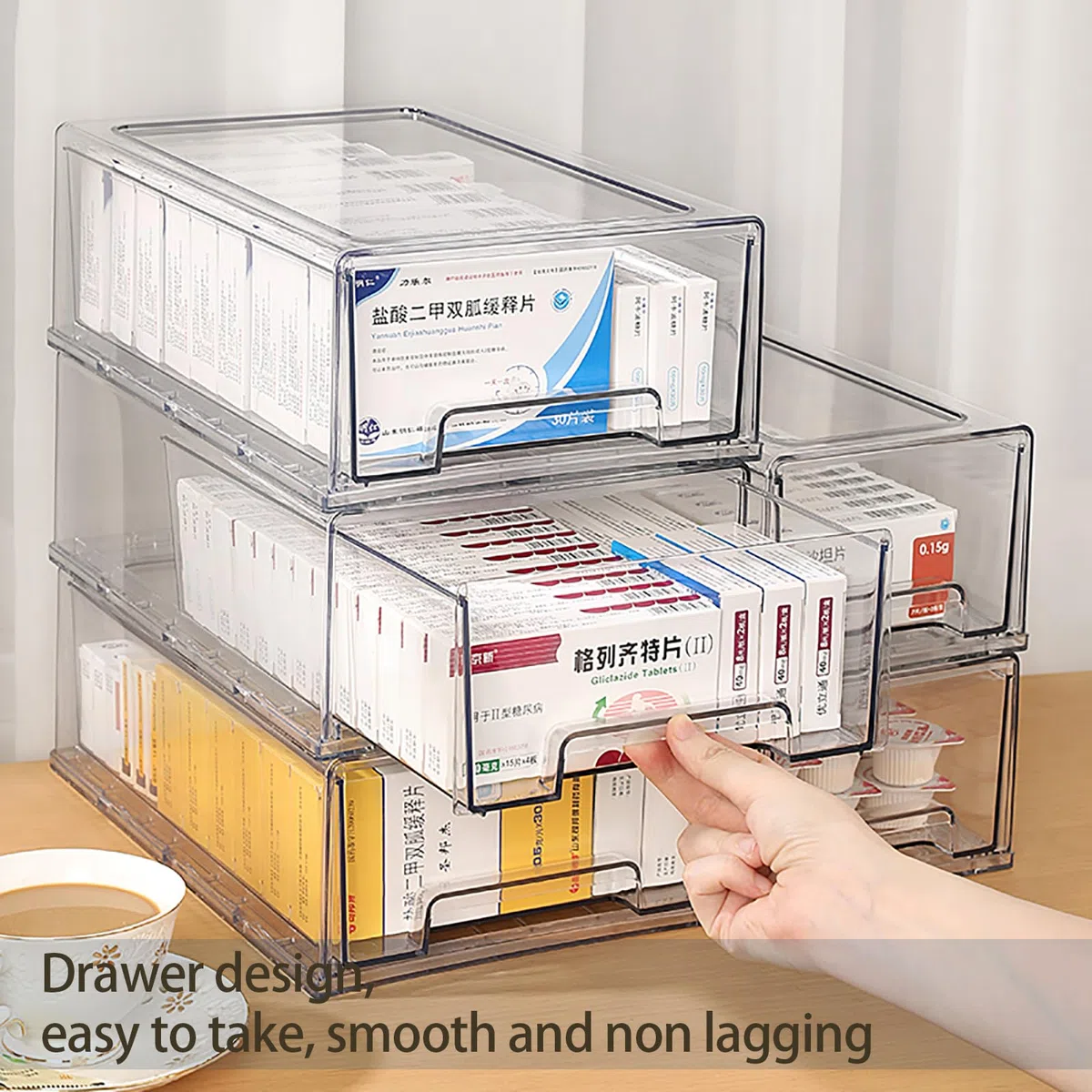 Paquete de 2 cajones organizadores apilables, caja de almacenamiento transparente para escritorio, cajón transparente para el hogar, oficina y cocina, contenedores organizadores extraíbles