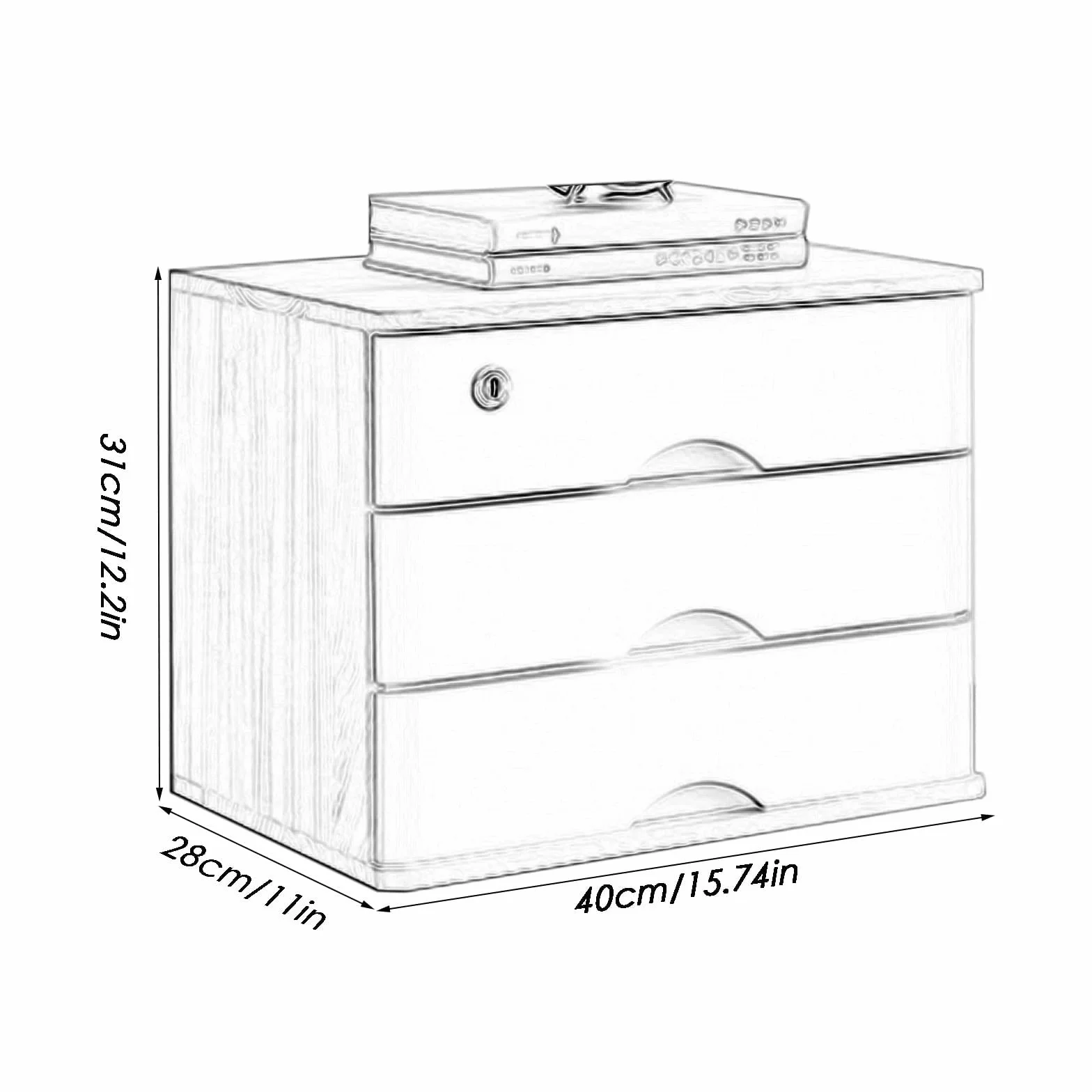 Caja de almacenamiento de madera para escritorio, organizador de archivadores con cajones con cerradura para escritorio, organización de suministros de oficina, documentos y más, diseño de varios