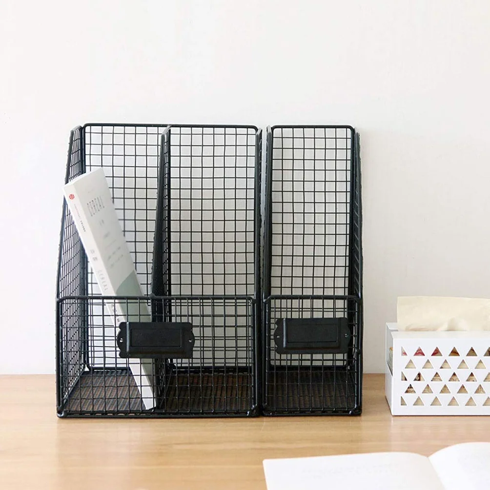 Soporte de metal para carpetas de archivos, clasificador vertical de archivos, organizador de escritorio multifuncional para el hogar y la oficina
