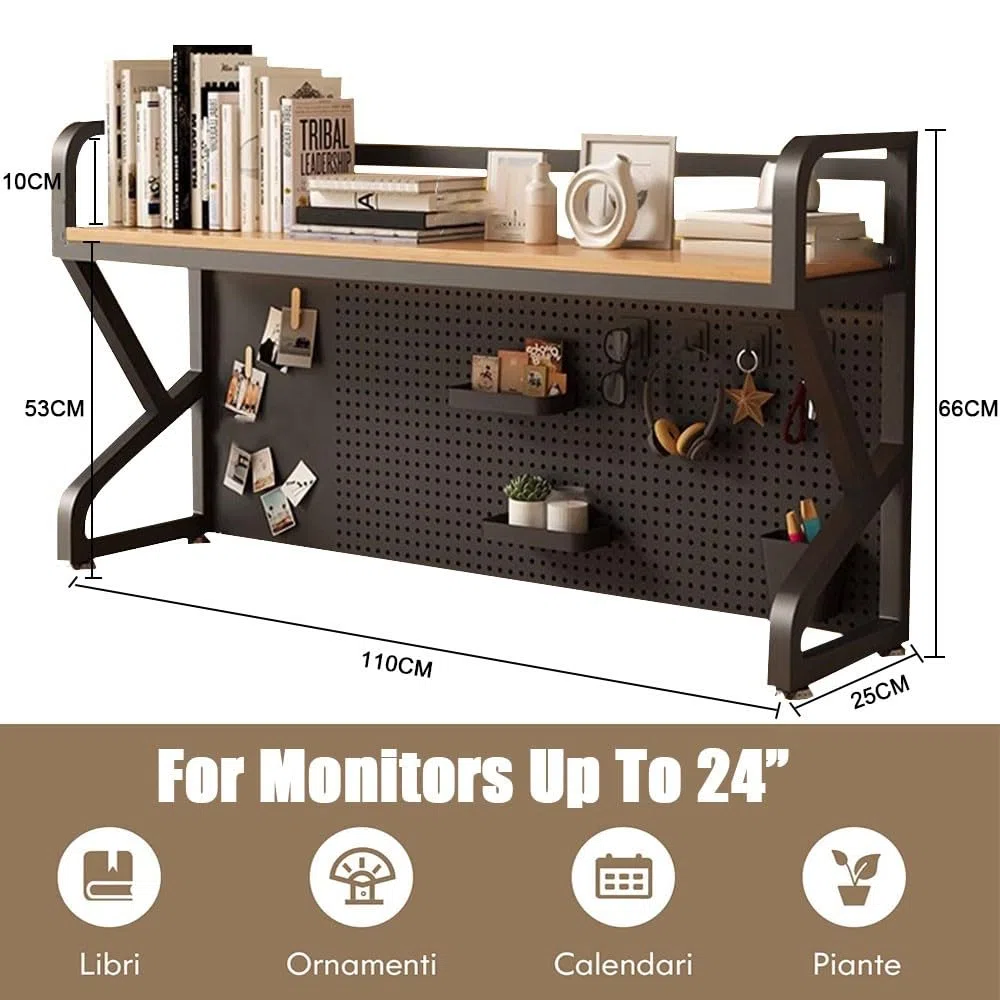 Organizador de escritorio grande de madera y metal de 2 niveles para muebles de oficina, 110 x 66 x 25 cm
