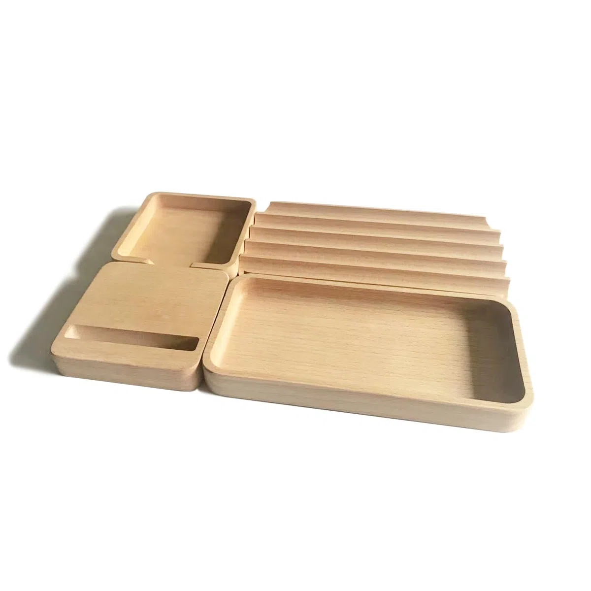 Puzzle Organizador Escritorio Madera Portalápices Vaciabolsillos | Modular de Madera juego de 4: Organizador versátil para oficina & escritorio, ideal para bolígrafos, móvil, notas, papelería.