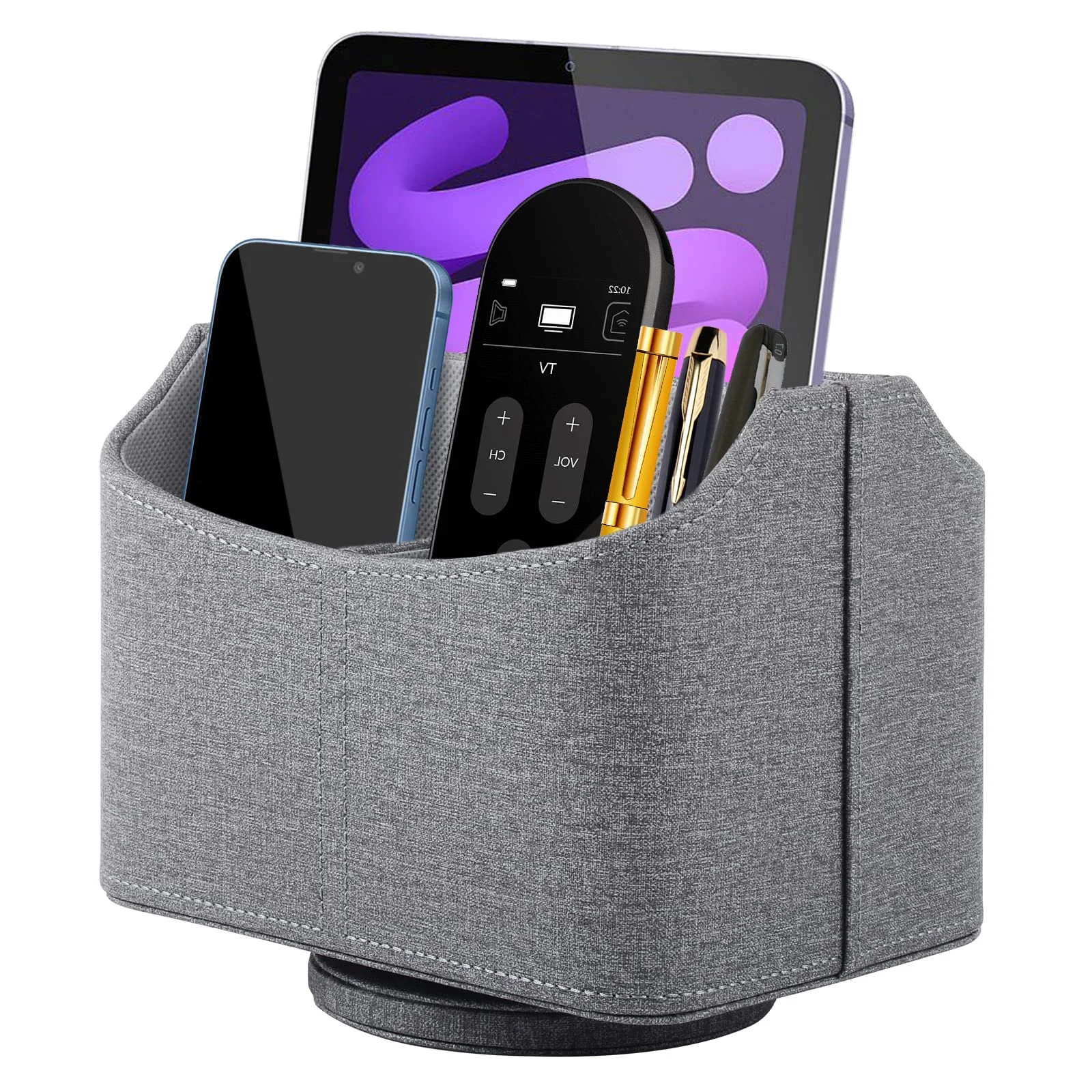 Soporte de mando a distancia giratorio 360°, almacenamiento de mando a distancia para TV, organizador de piel sintética con 5 compartimentos, organizador de escritorio multifunción para mesita de