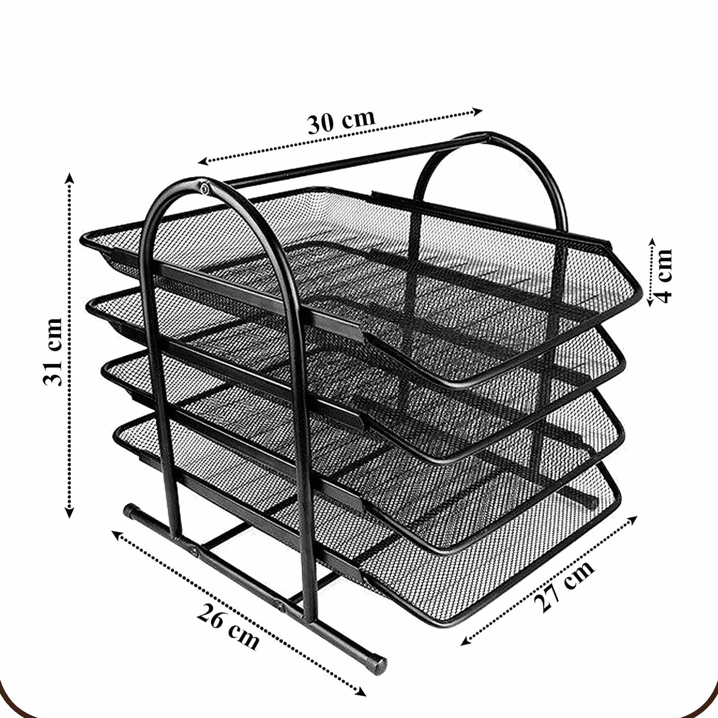 Organizador de archivos de escritorio de metal, soporte de documentos de malla de 4 niveles con bandejas extraíbles de carga frontal, organizador de escritorio para papeles