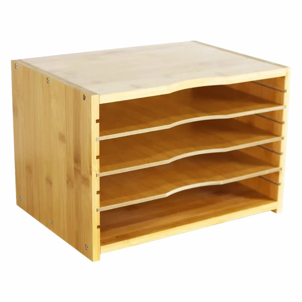 WKWKER Bandeja De Cartas De Bambú Con 3 Estantes Ajustable Organizador De Escritorio De Oficina, Bandeja De Papel De 3 Niveles Para Oficina, Hogar, Estudio, Almacenamiento De Escritorio (Natural)