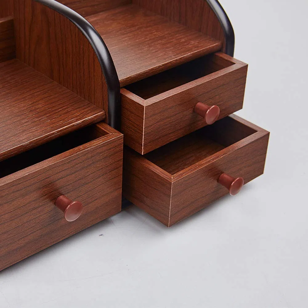 Organizador de escritorio de madera con organizador de escritorio multifuncional para oficina y escuela, 30 x 20 x 14 cm