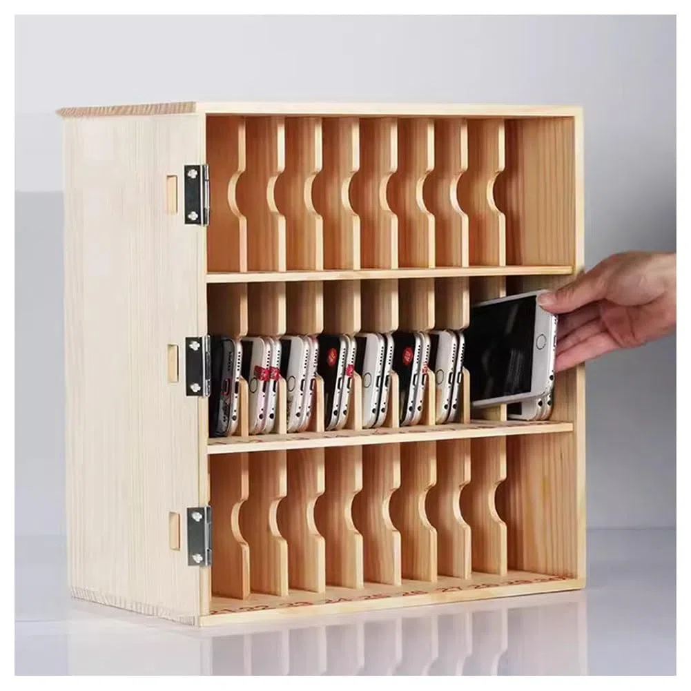 Caja de Almacenamiento para teléfono móvil, Caja de Madera Natural para teléfono móvil, Armario de Almacenamiento para teléfono móvil montado en la Pared con Cerradura para la gestión Segura
