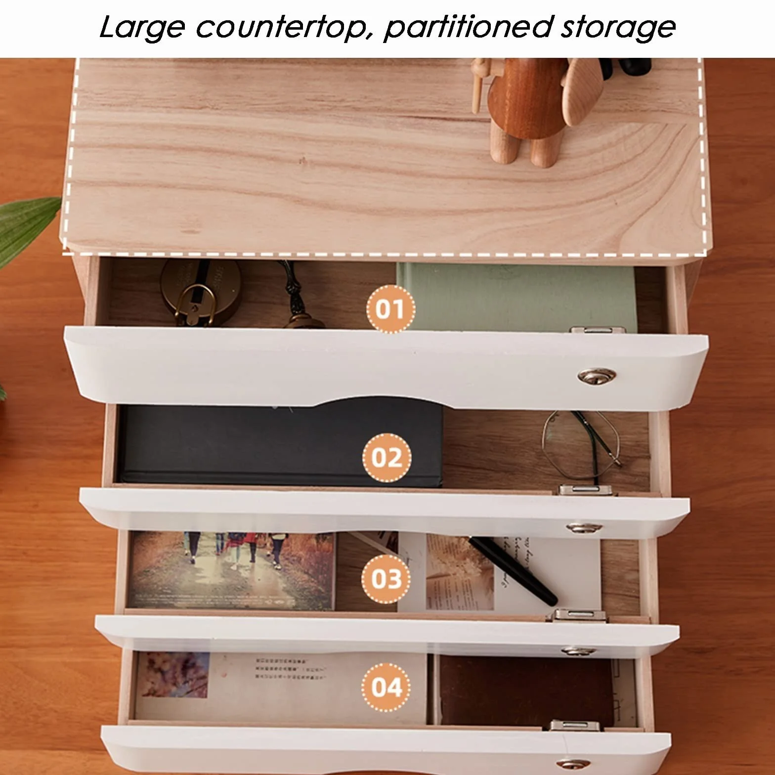 Caja de almacenamiento de madera para escritorio, organizador de archivadores con cajones con cerradura para escritorio, organización de suministros de oficina, documentos y más, diseño de varios