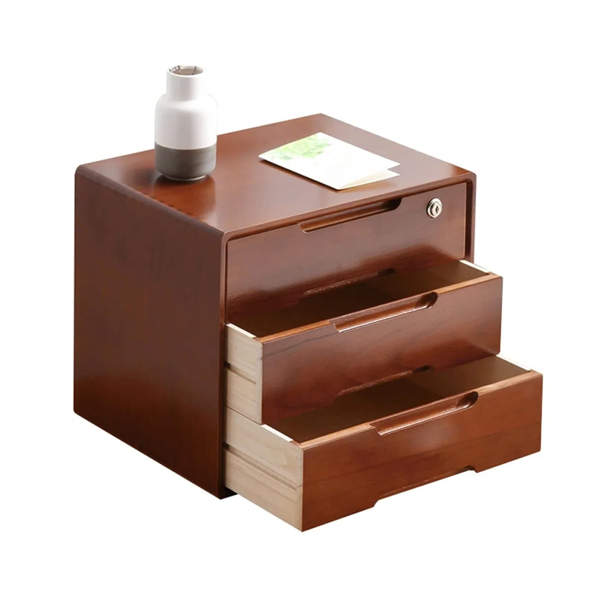 Organizador Escritorio - Caja De Almacenamiento De Escritorio De Madera, Caja De Almacenamiento De Madera Maciza con Cerradura, Cómoda Rústica, Organizador De Cajones De Escritorio