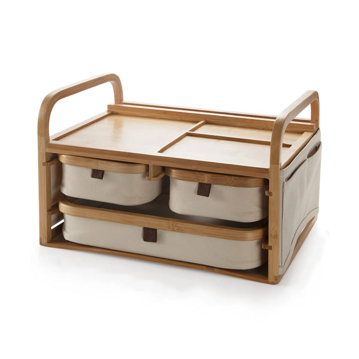 Creative Desktop Cajas Organizador Contenedores Inicio Oficina de Bambú Escritorio Drawer Organizer 2-Tier Escritorio Organizador Joyero Caja con 3 cajones