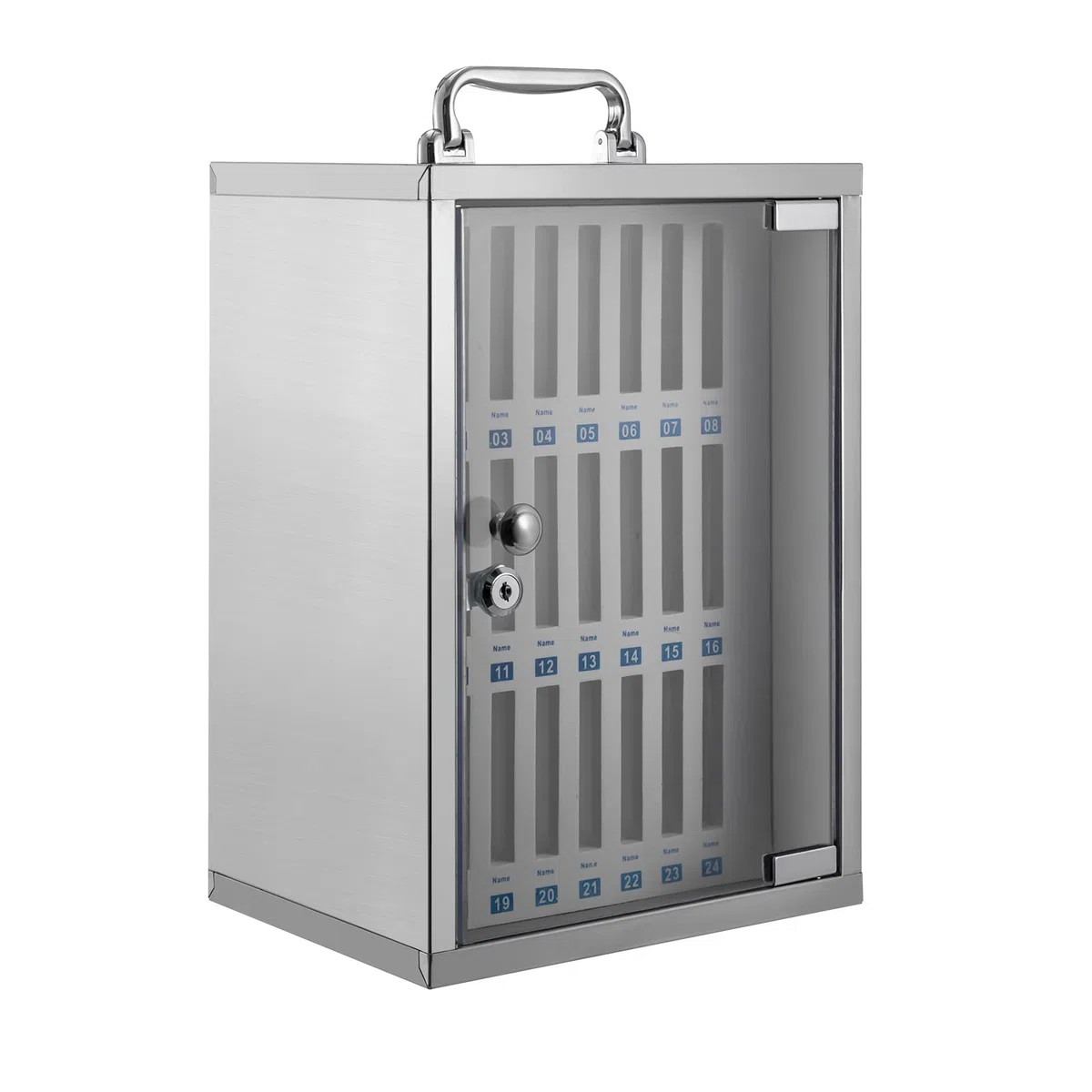 Casillero de Acero Inoxidable de 24 Ranuras para teléfonos móviles - Armario de Almacenamiento Seguro Independiente y de Pared para Dispositivos portátiles en el Aula, Acabado Plateado