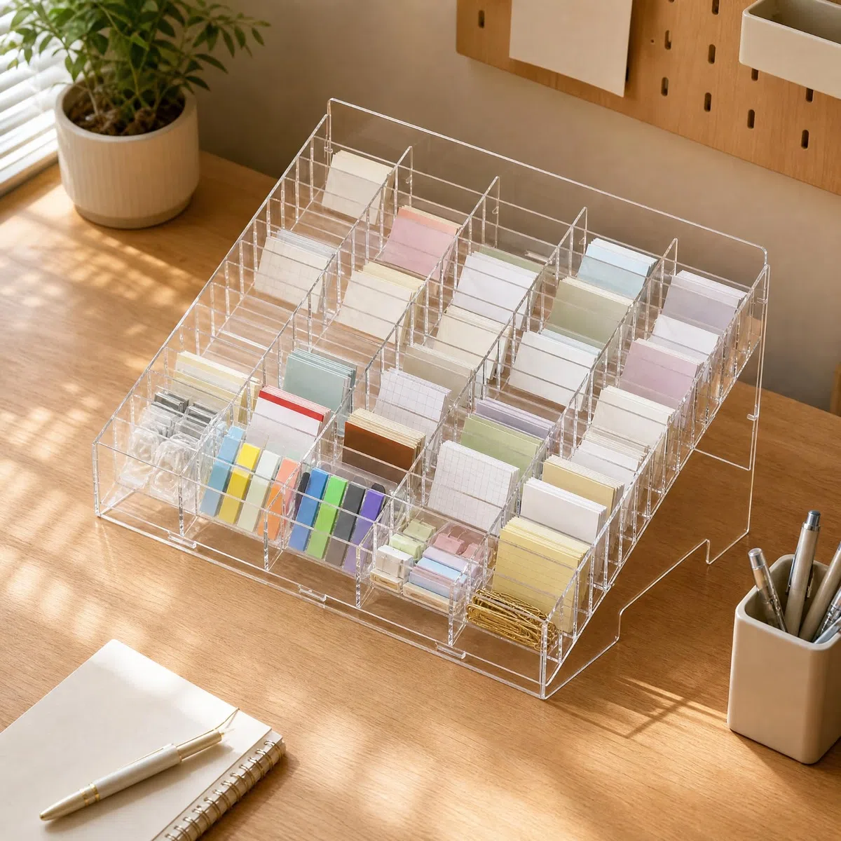 Organizador Escritorio Compartimentado Organizador Apilable con Compartimentos Caja Organizadora con Tapa para Oficina, 52x36x29cm, 75 Ranuras