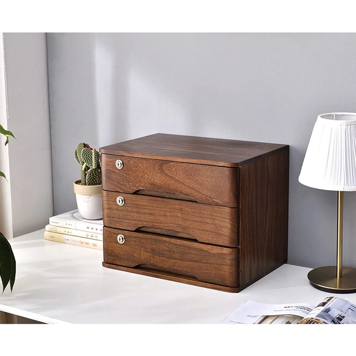 Organizador de escritorio de madera con cerradura A4, archivador, suministros de oficina, cajón, archivador, elegante, organizador de documentos para uso doméstico y de oficina