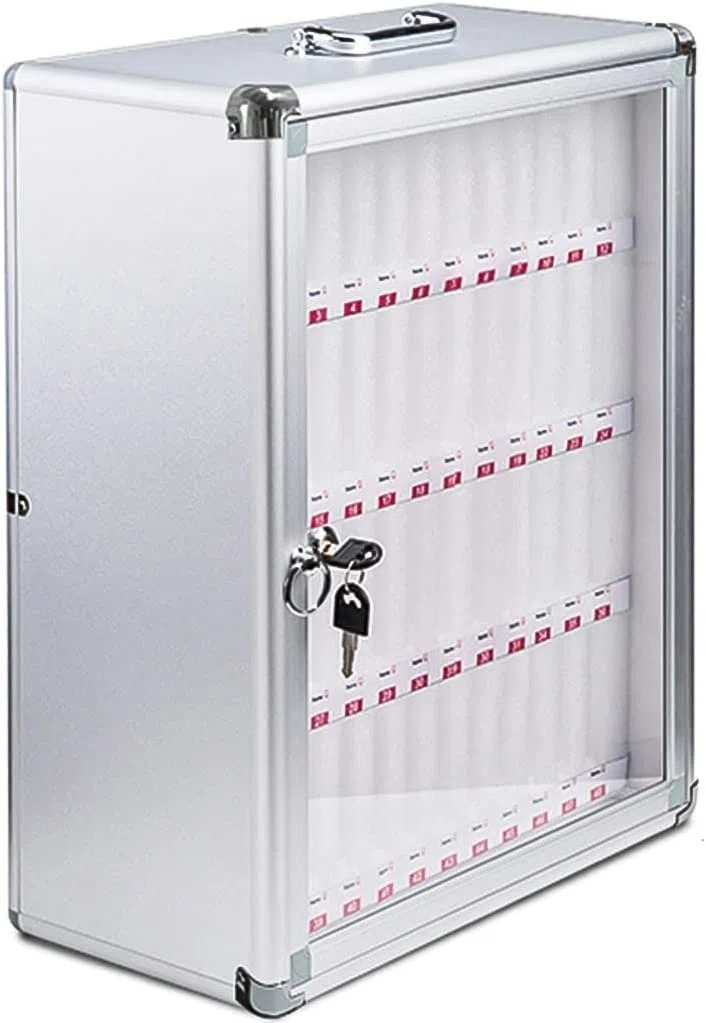 Caja de Seguridad para teléfono con asa. Armario de Pared para Oficina/Aula. Solución de Seguridad con Cerradura y diseño Elegante. Modelo 48.