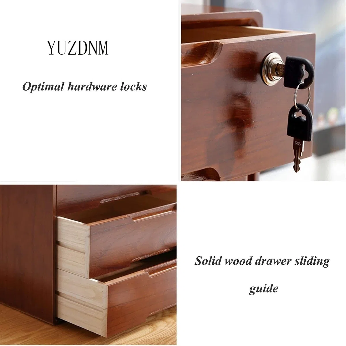 Organizador Escritorio - Caja De Almacenamiento De Escritorio De Madera, Caja De Almacenamiento De Madera Maciza con Cerradura, Cómoda Rústica, Organizador De Cajones De Escritorio
