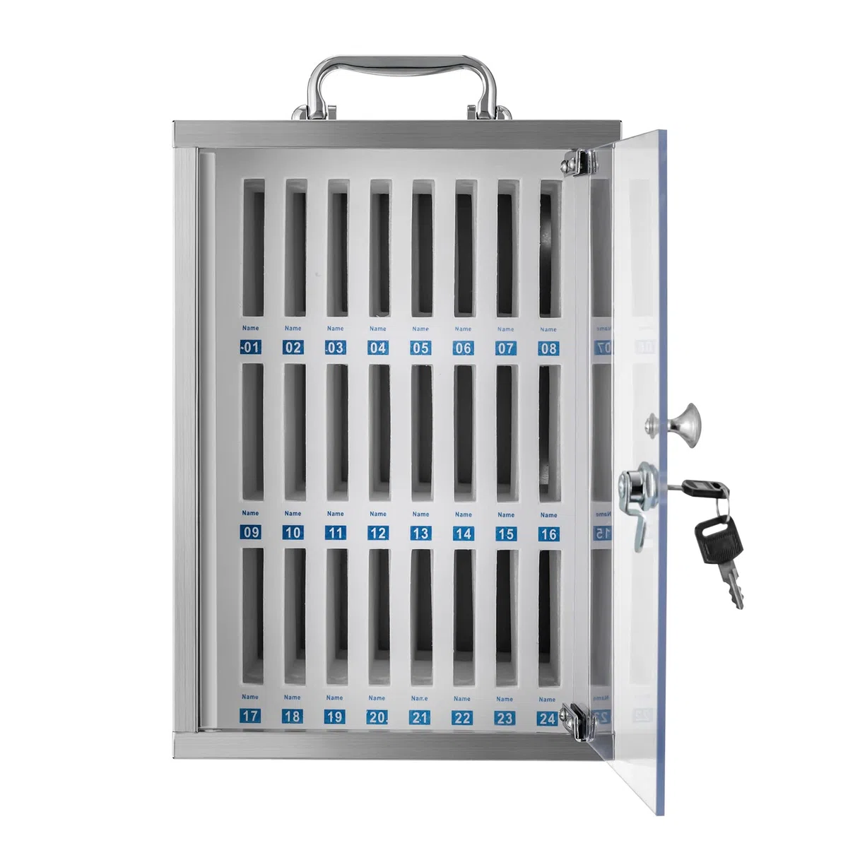 Casillero de Acero Inoxidable de 24 Ranuras para teléfonos móviles - Armario de Almacenamiento Seguro Independiente y de Pared para Dispositivos portátiles en el Aula, Acabado Plateado