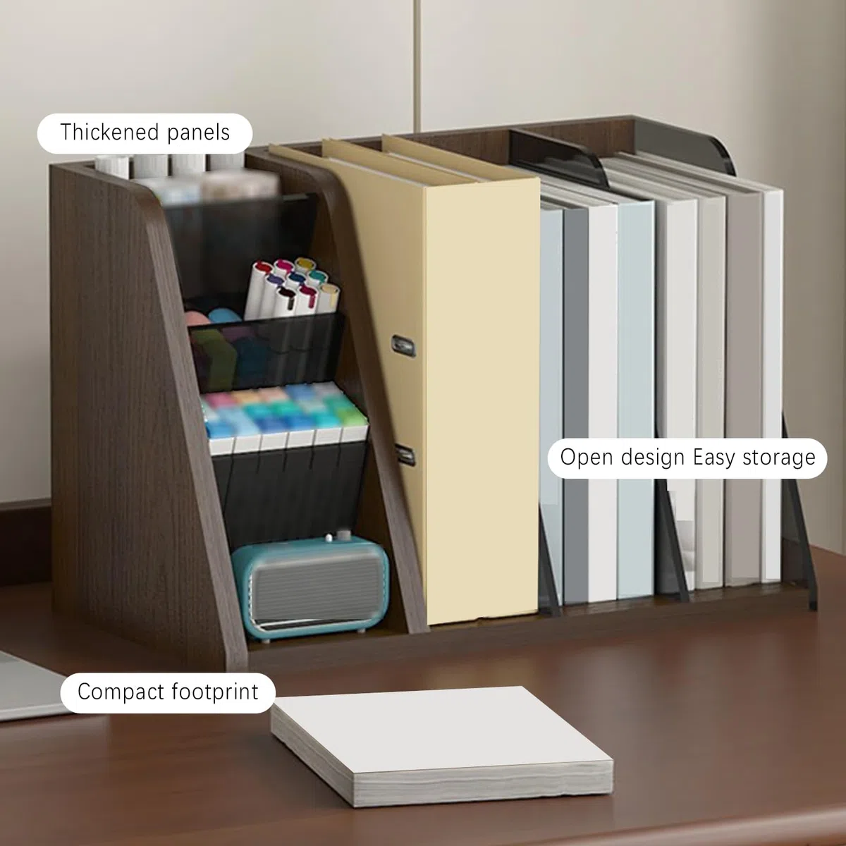 Revistero Y Organizador De Escritorio De Madera,Mueble De Almacenamiento Para Escritorio,Organizador De Escritorio Con Tres Compartimentos Verticales Para Revistas,Walnut b,34x19x23cm