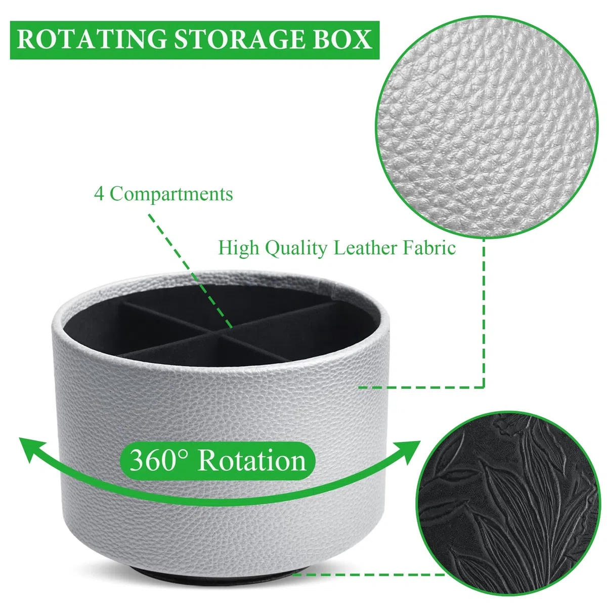 Organizador redondo de cuero para suministros de arte, soporte para control remoto, giro de 360 grados, soporte multifuncional para lápices, organizador de escritorio de 4 compartimentos (1