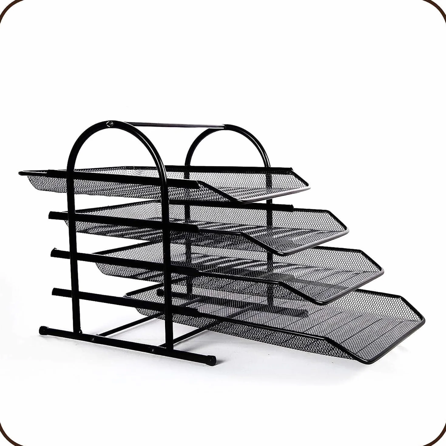 Organizador de archivos de escritorio de metal, soporte de documentos de malla de 4 niveles con bandejas extraíbles de carga frontal, organizador de escritorio para papeles