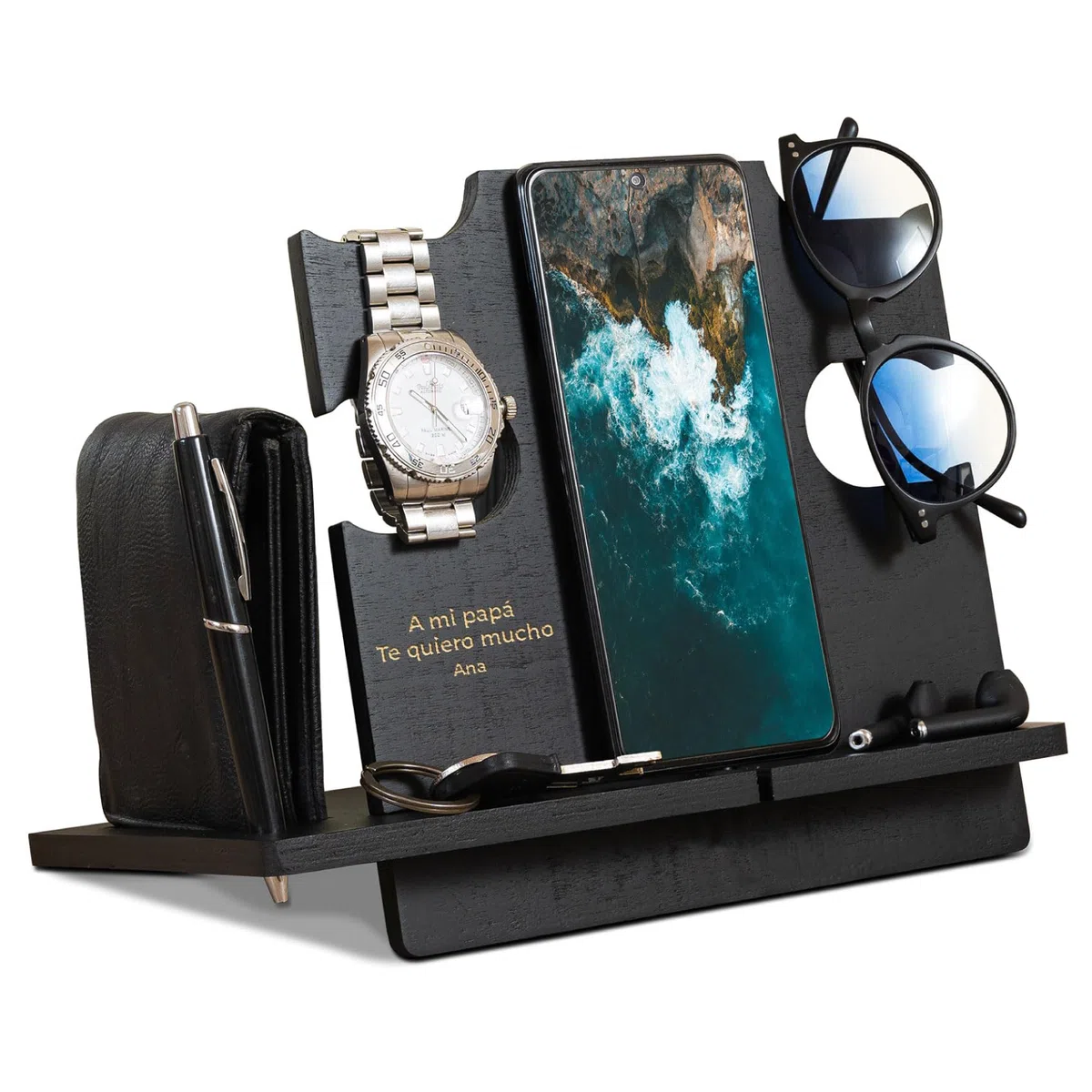 LAC Soporte Movil Madera Personalizada - Regalos Originales para Hombre, Hermano Aniversario - Organizador de Escritorio Regalos para Padres Cumpleaños