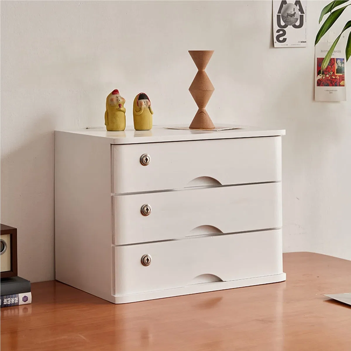 Archivador de escritorio de madera con cajones con cerradura A4/organizador de recibos para suministros de oficina, caja de almacenamiento de madera maciza para organización de escritorio