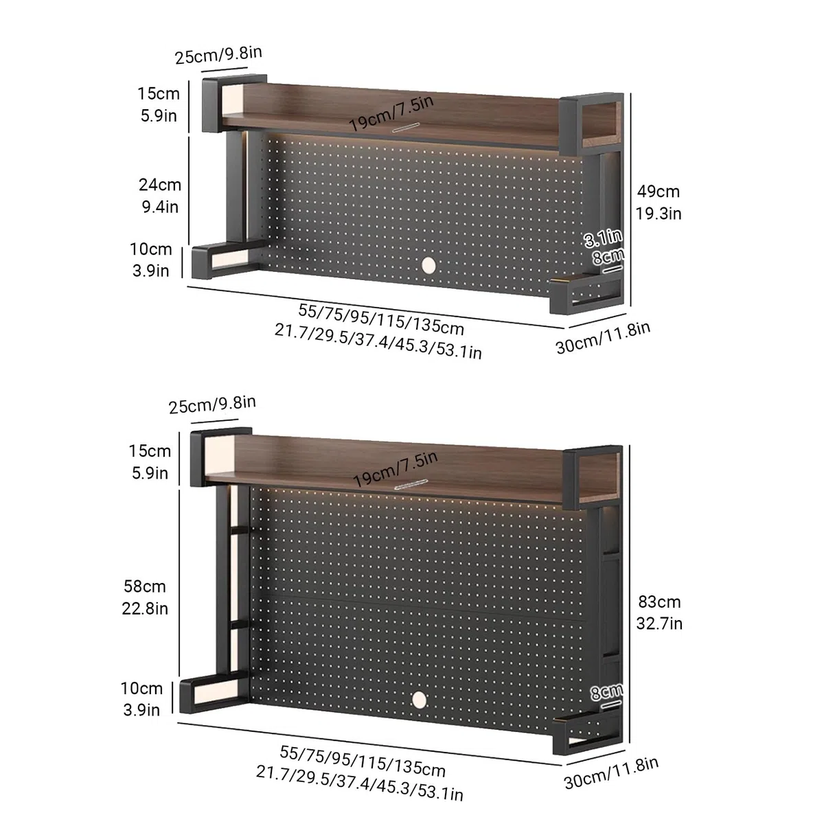 Estante organizador de escritorio de metal con tablero perforado y accesorios de almacenamiento, estantería de escritorio negra de 2/3 niveles, estantes de almacenamiento multiusos para oficina y