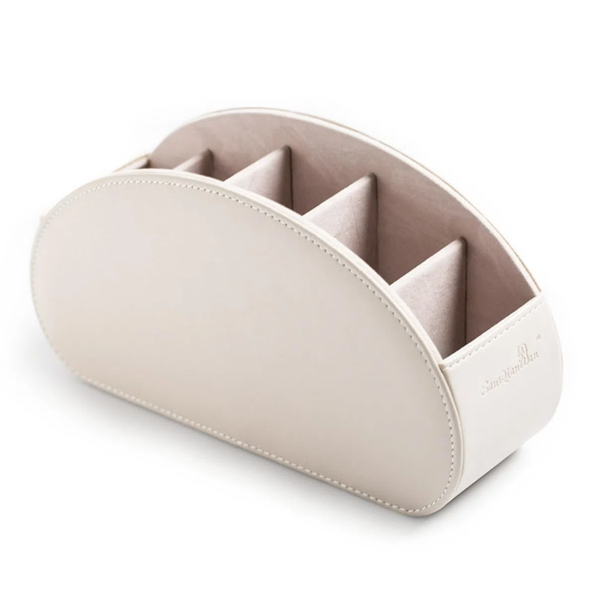 Soporte de mando a distancia para TV con 5 compartimentos, bonita bandeja de piel sintética para mando a distancia, organizador de escritorio, portabolígrafos, almacenamiento para mesita de