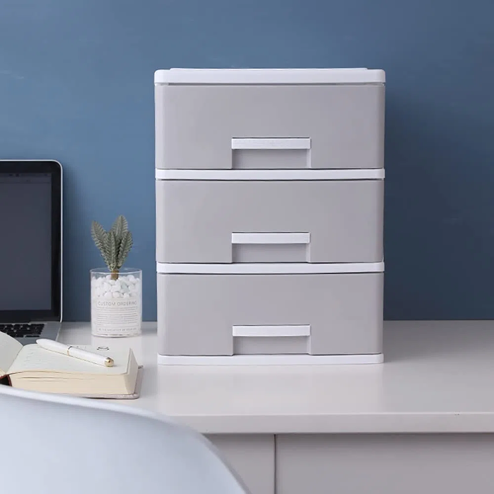 Bandeja organizadora de Escritorio, archivador, Caja organizadora de Escritorio para Suministros de Oficina con cajón para el hogar, la Oficina y la Escuela, Gris, 24 x 34 x 32 cm (17 x 24 x