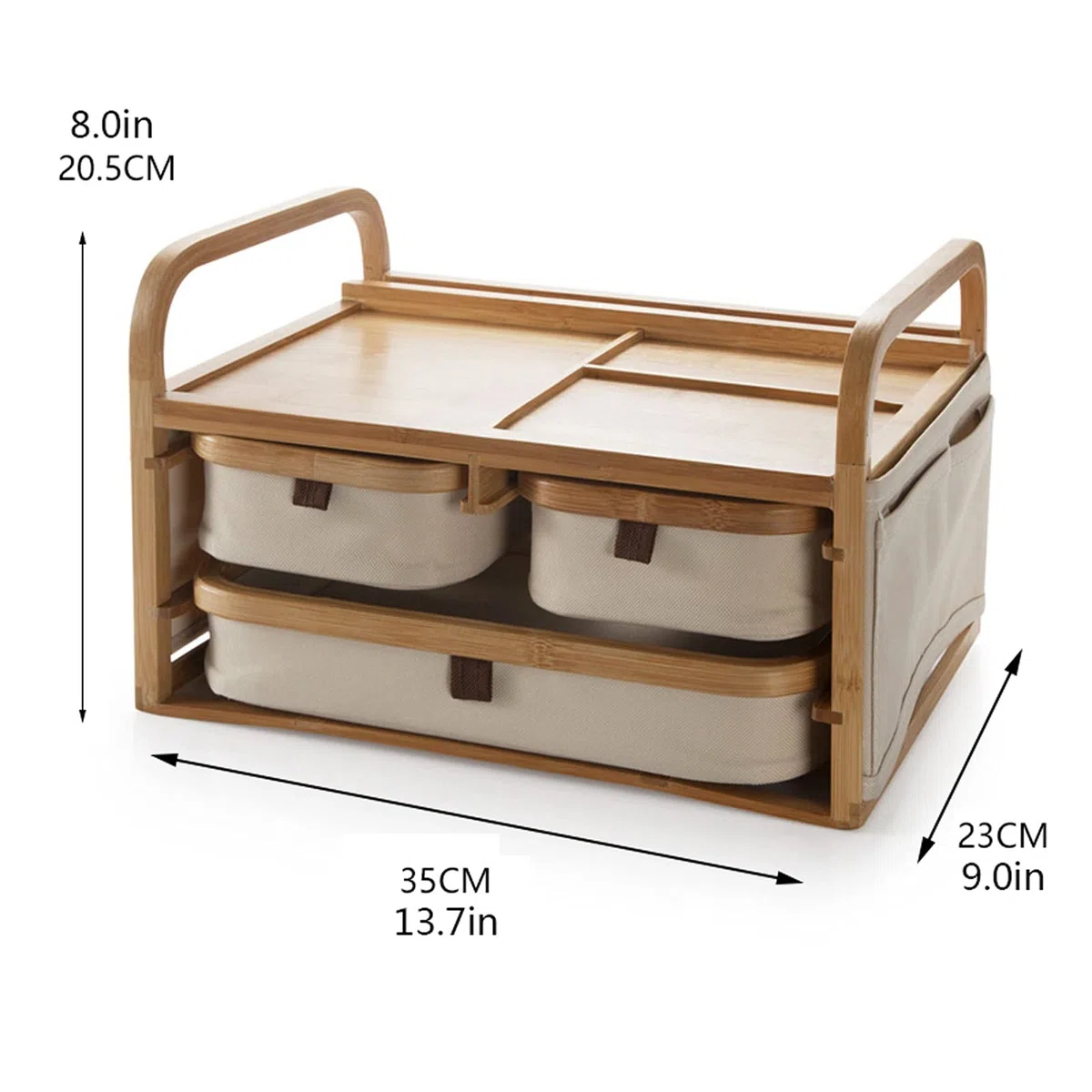 Creative Desktop Cajas Organizador Contenedores Inicio Oficina de Bambú Escritorio Drawer Organizer 2-Tier Escritorio Organizador Joyero Caja con 3 cajones