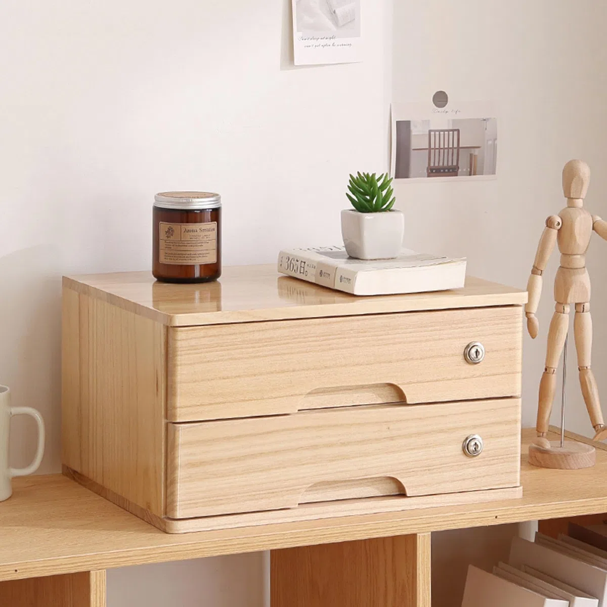 Archivador Plano: Caja De Almacenamiento De Madera Maciza, Caja De Almacenamiento De Escritorio De Madera Con Cajones Con Cerradura, Suministros De Oficina A4/organizador De Archivos De Recibos ( Colo