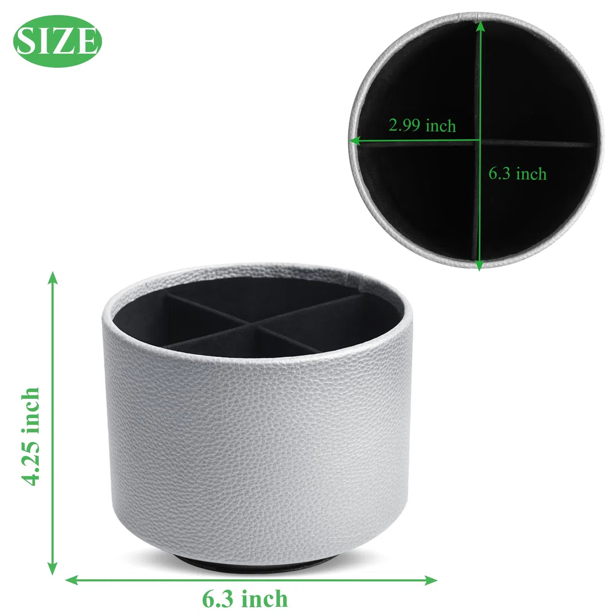 Organizador redondo de cuero para suministros de arte, soporte para control remoto, giro de 360 grados, soporte multifuncional para lápices, organizador de escritorio de 4 compartimentos (1