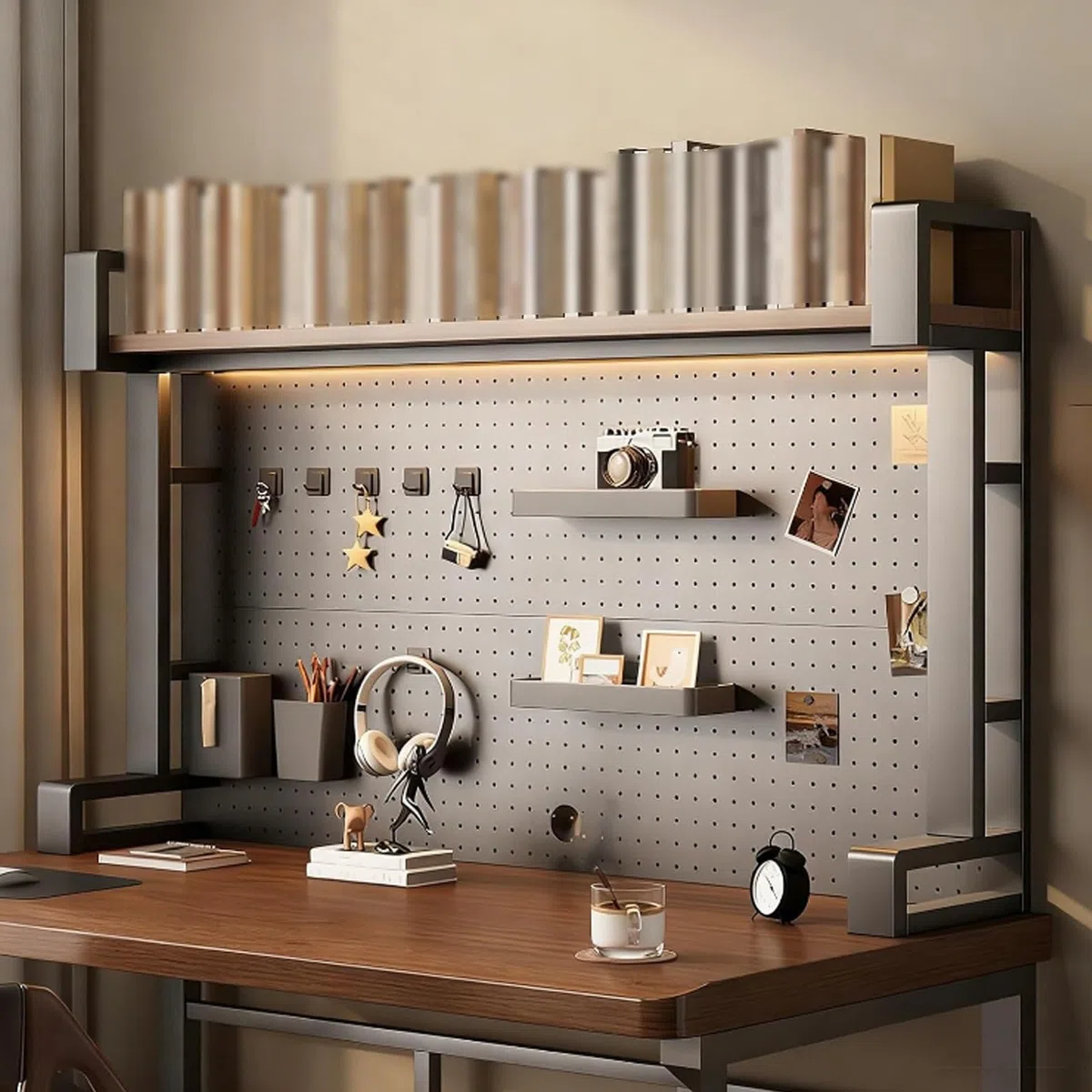 Estante organizador de escritorio de metal con tablero perforado y accesorios de almacenamiento, estantería de escritorio negra de 2/3 niveles, estantes de almacenamiento multiusos para oficina y