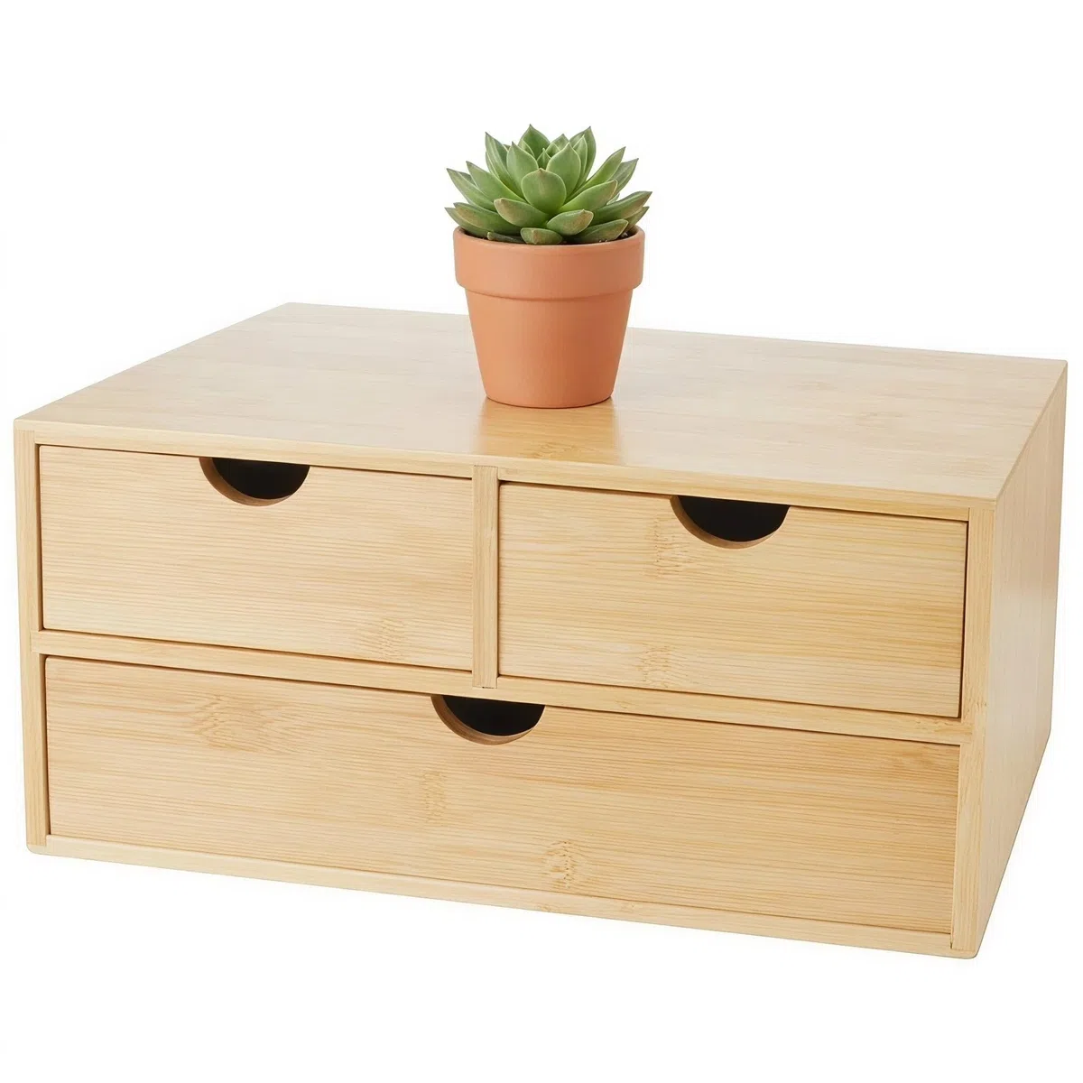 Charmewooden Organizador de escritorio de bambú con 3 cajones, organizador de encimera con cajones, cajón de almacenamiento de maquillaje, 3 cajones, caja de almacenamiento de mesa, espacio de trabajo