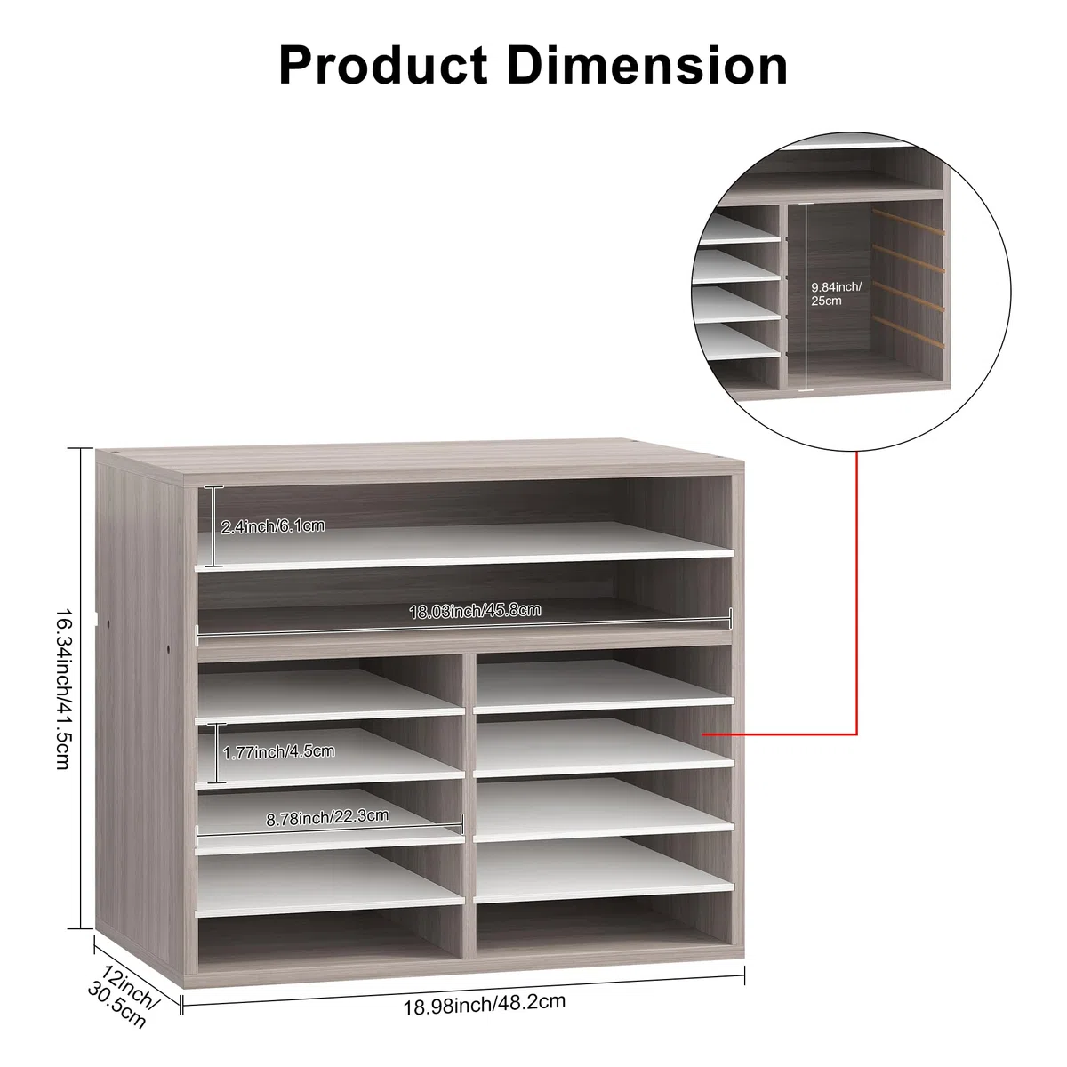 Alpeir Organizador de almacenamiento de papel de escritorio, 12 ranuras para papel A4 y A3 y papel de álbumes de recortes, organizadores de manualidades de madera Cricut y almacenamiento con