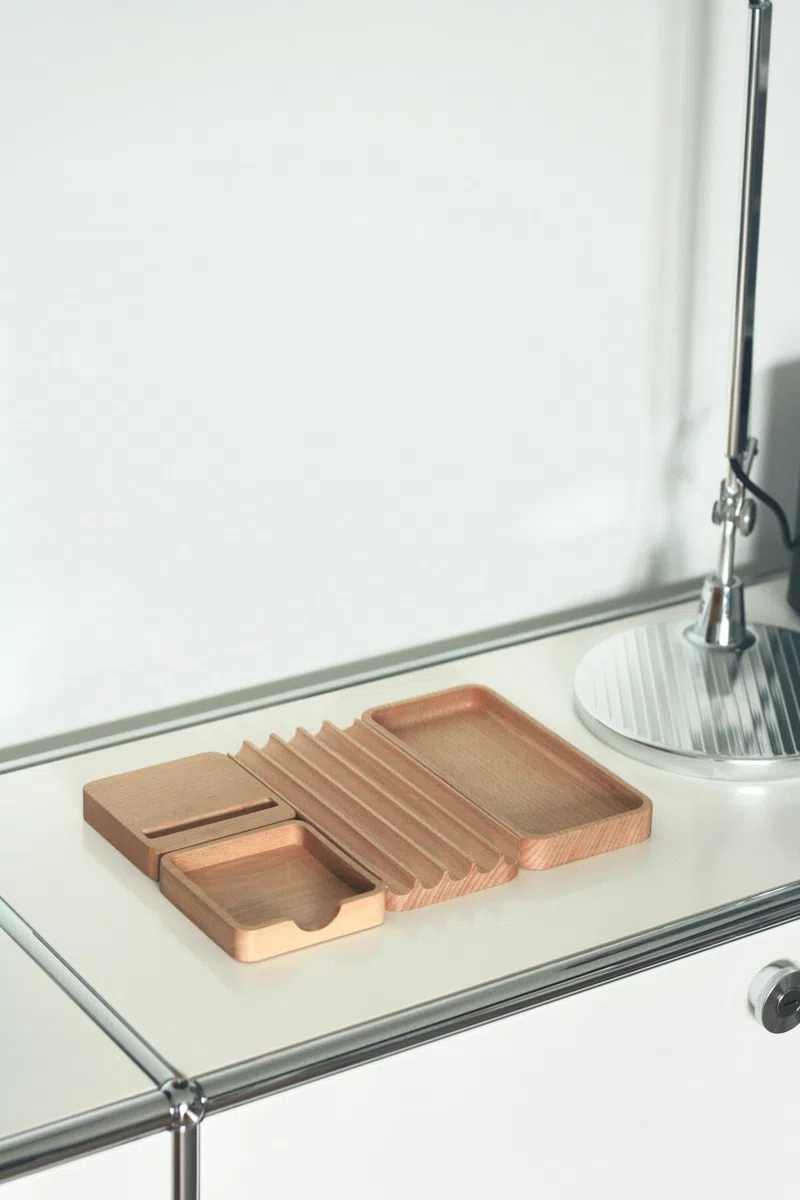 Puzzle Organizador Escritorio Madera Portalápices Vaciabolsillos | Modular de Madera juego de 4: Organizador versátil para oficina & escritorio, ideal para bolígrafos, móvil, notas, papelería.