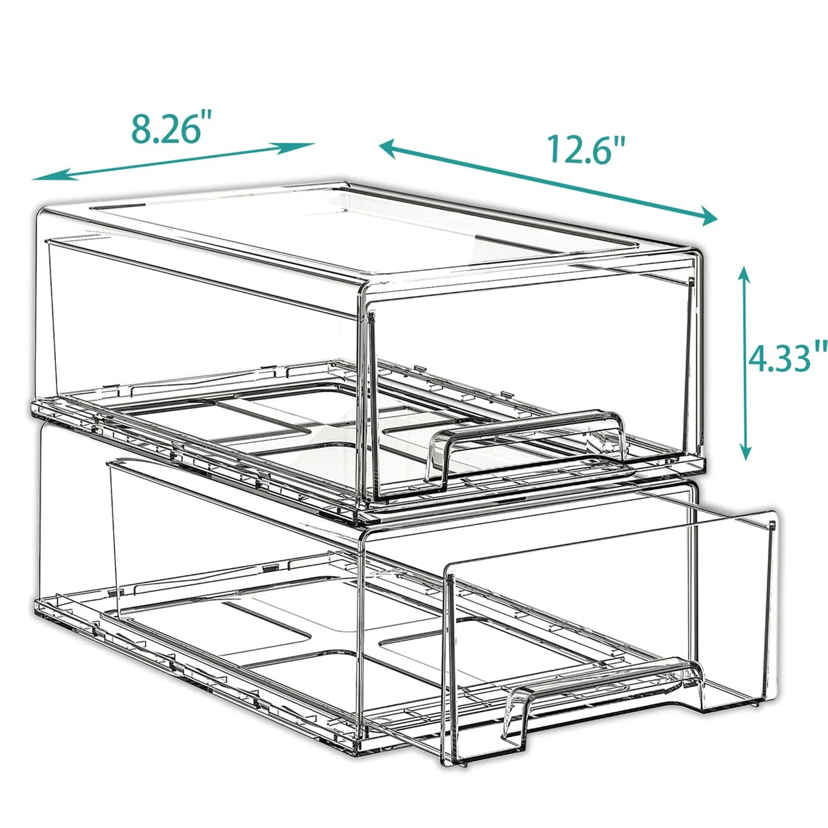 Paquete de 2 cajones organizadores apilables, caja de almacenamiento transparente para escritorio, cajón transparente para el hogar, oficina y cocina, contenedores organizadores extraíbles