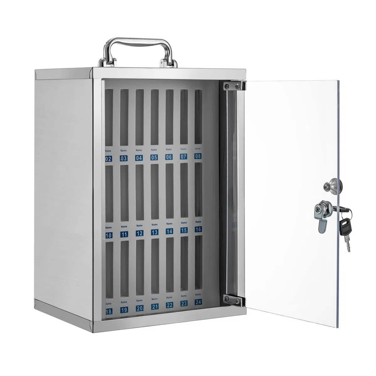 Casillero de Acero Inoxidable de 24 Ranuras para teléfonos móviles - Armario de Almacenamiento Seguro Independiente y de Pared para Dispositivos portátiles en el Aula, Acabado Plateado