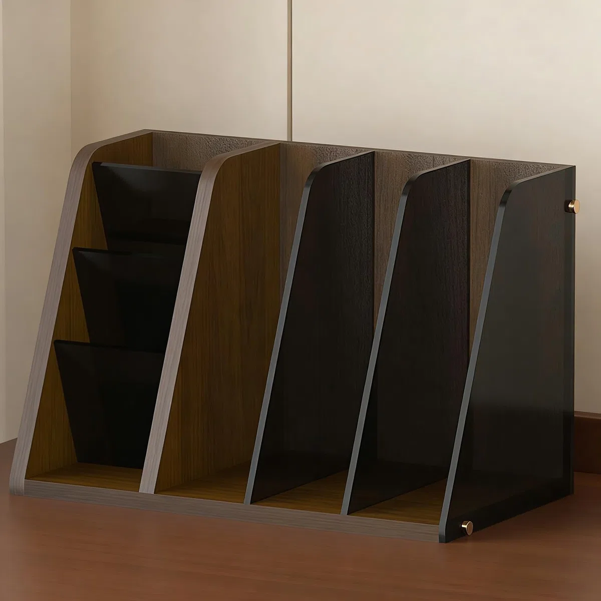Revistero Y Organizador De Escritorio De Madera,Mueble De Almacenamiento Para Escritorio,Organizador De Escritorio Con Tres Compartimentos Verticales Para Revistas,Walnut b,34x19x23cm