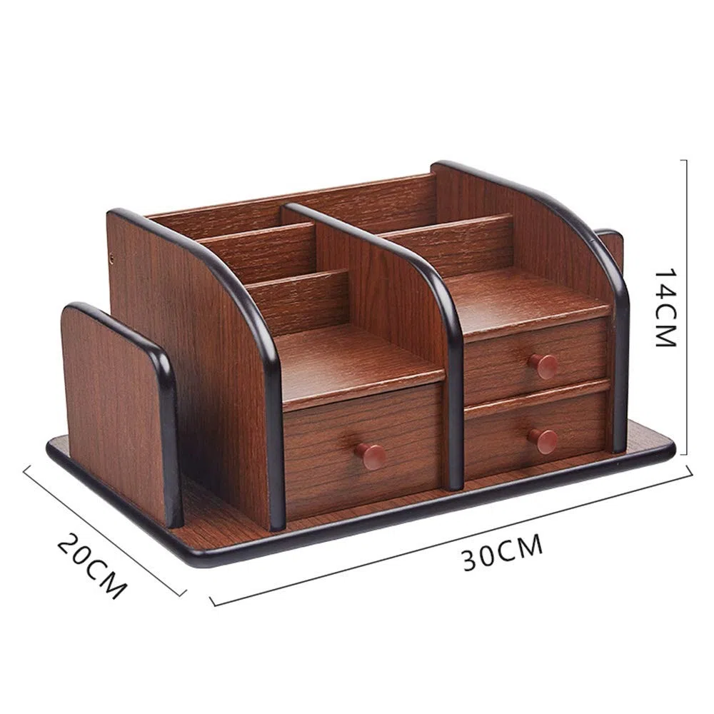 Organizador de escritorio de madera con organizador de escritorio multifuncional para oficina y escuela, 30 x 20 x 14 cm
