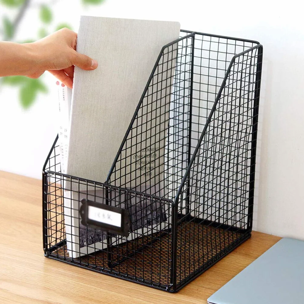Soporte de metal para carpetas de archivos, clasificador vertical de archivos, organizador de escritorio multifuncional para el hogar y la oficina