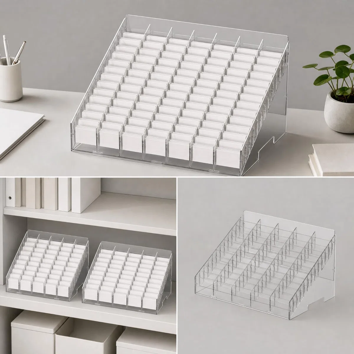 Organizador Escritorio Compartimentado Organizador Apilable con Compartimentos Caja Organizadora con Tapa para Oficina, 52x36x29cm, 75 Ranuras