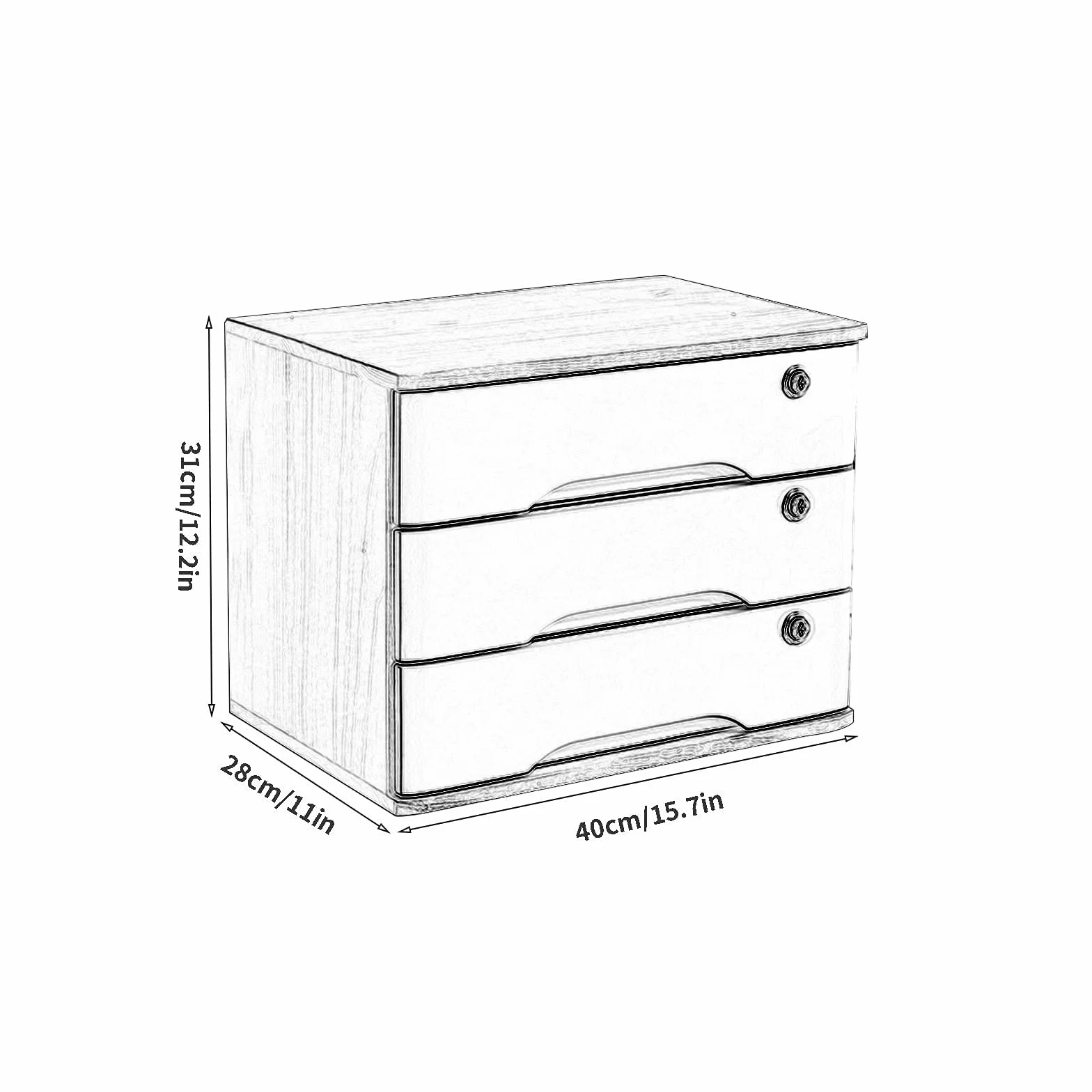Caja de almacenamiento de madera maciza, archivador plano, caja de almacenamiento de escritorio de madera con cajones con cerradura, suministros de oficina A4/organizador de archivos de recibos ( Size