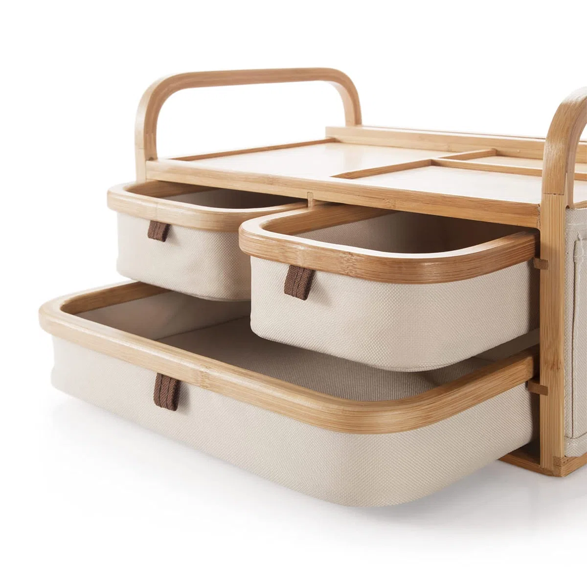 Creative Desktop Cajas Organizador Contenedores Inicio Oficina de Bambú Escritorio Drawer Organizer 2-Tier Escritorio Organizador Joyero Caja con 3 cajones