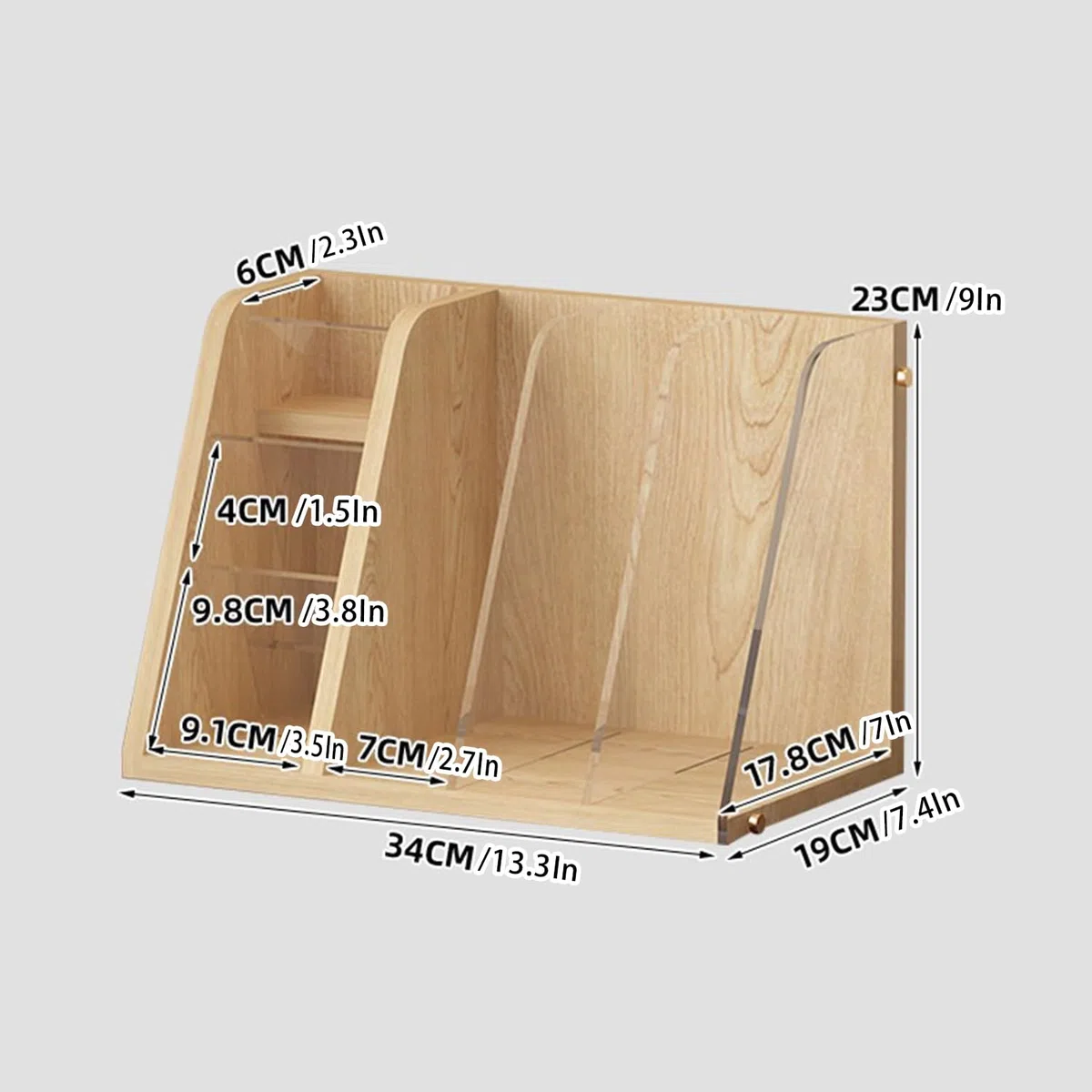 Revistero Y Organizador De Escritorio De Madera,Mueble De Almacenamiento Para Escritorio,Organizador De Escritorio Con Tres Compartimentos Verticales Para Revistas,Walnut b,34x19x23cm