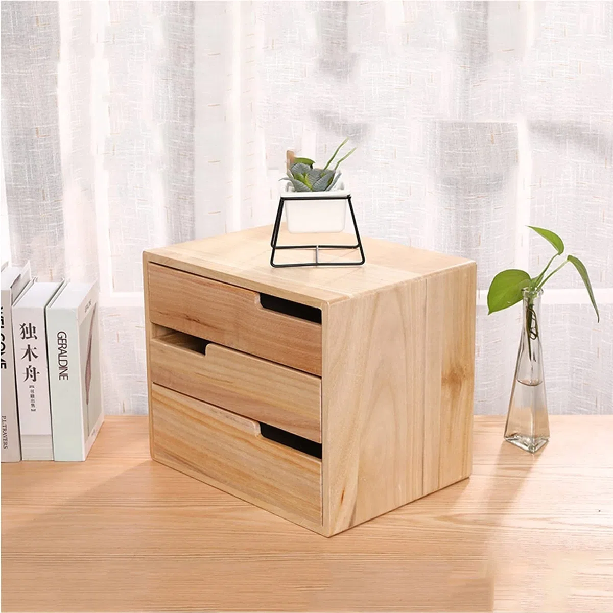 Archivador de escritorio - Caja de almacenamiento de madera maciza - Organizador de escritorio, Caja de almacenamiento de varios cajones, Unidad de almacenamiento de archivador de oficina de madera, A