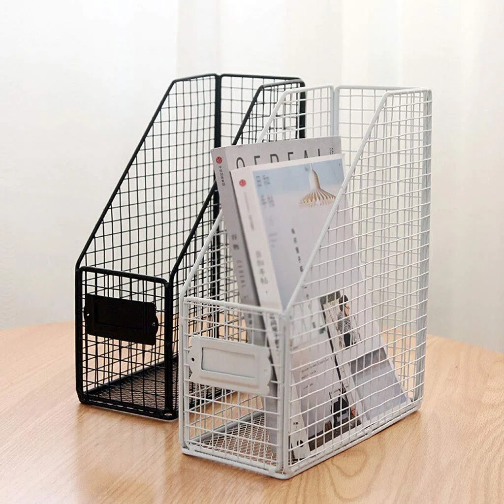 Soporte de metal para carpetas de archivos, clasificador vertical de archivos, organizador de escritorio multifuncional para el hogar y la oficina