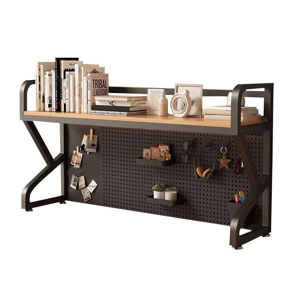 Organizador de escritorio grande de madera y metal de 2 niveles para muebles de oficina, 110 x 66 x 25 cm
