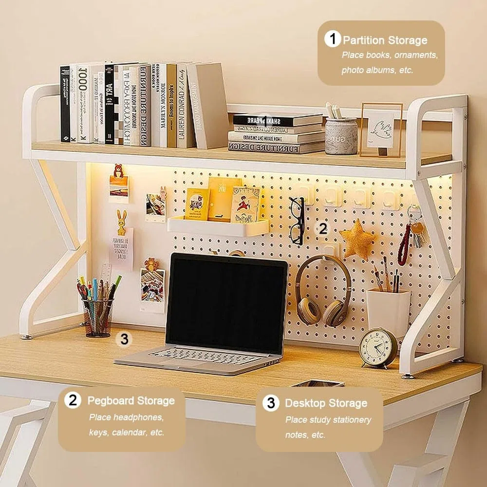 Organizador de escritorio grande de madera y metal de 2 niveles para muebles de oficina, 110 x 66 x 25 cm