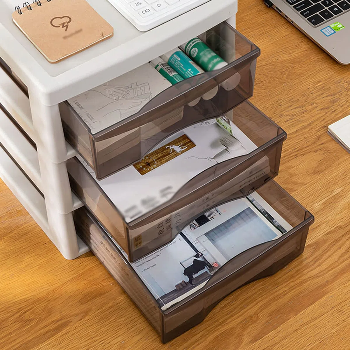 Caja de almacenaje Office Desk Organizer Plástico Desktop File Box de almacenamiento de 3 niveles Durables cajones Organizador Contenedores para la oficina de la escuela doméstica Caja de almacenamien
